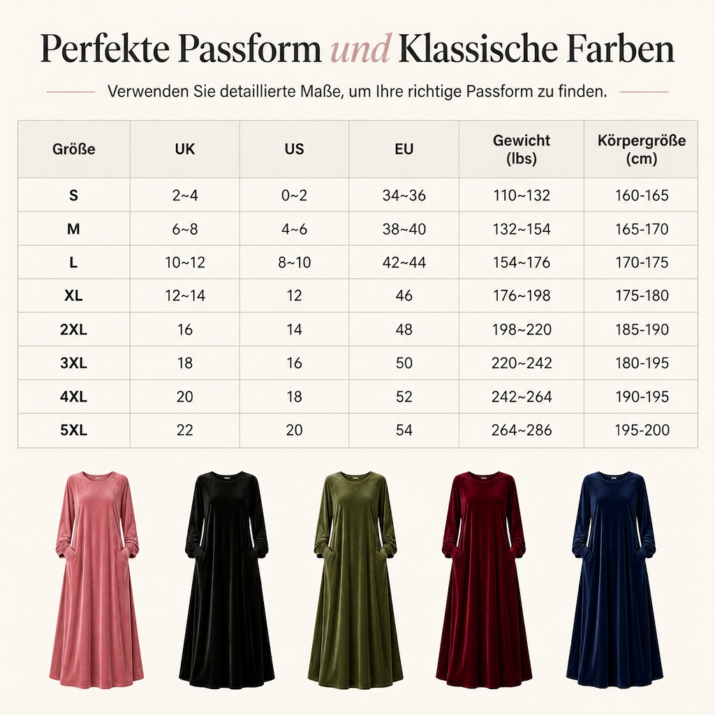 Freizeitkleid aus Samt mit Rundhalsausschnitt und Taschen für Damen