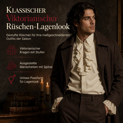 Damen Bluse im französischen Stil mit Rüschenkragen und Spitzenmanschetten für Halloween-Vampirkostüme und Bühnenauftritte