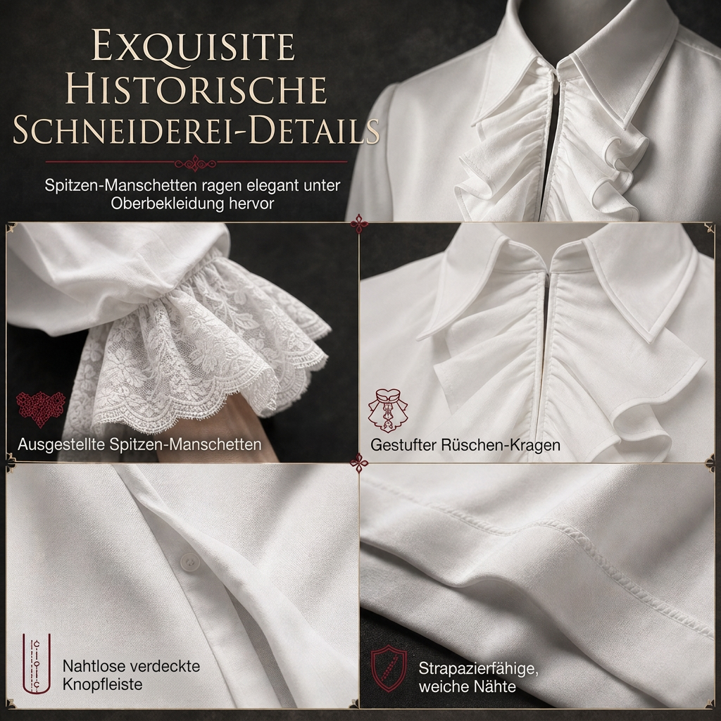 Damen Bluse im französischen Stil mit Rüschenkragen und Spitzenmanschetten für Halloween-Vampirkostüme und Bühnenauftritte