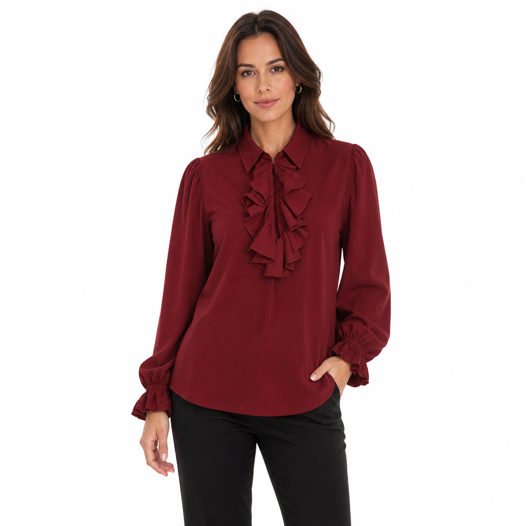 Damen Bluse im französischen Stil mit Rüschenkragen und Spitzenmanschetten für Halloween-Vampirkostüme und Bühnenauftritte