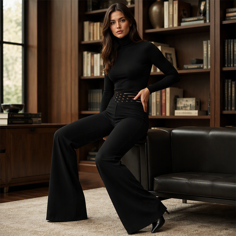 Freizeit-Hose für Damen mit hohem Bund und weitem Bein
