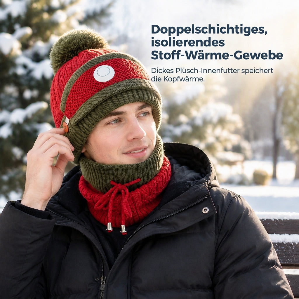 Damen Winter Warm Strickmütze mit Gesichtsmaske und Halstuch Winddicht Ohrenschutz Beanie für Radfahren