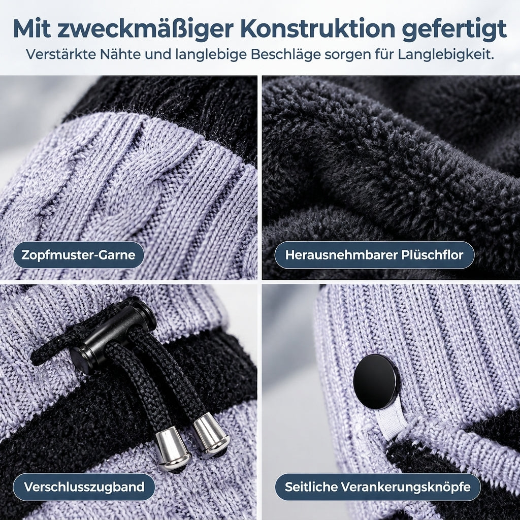 Damen Winter Warm Strickmütze mit Gesichtsmaske und Halstuch Winddicht Ohrenschutz Beanie für Radfahren