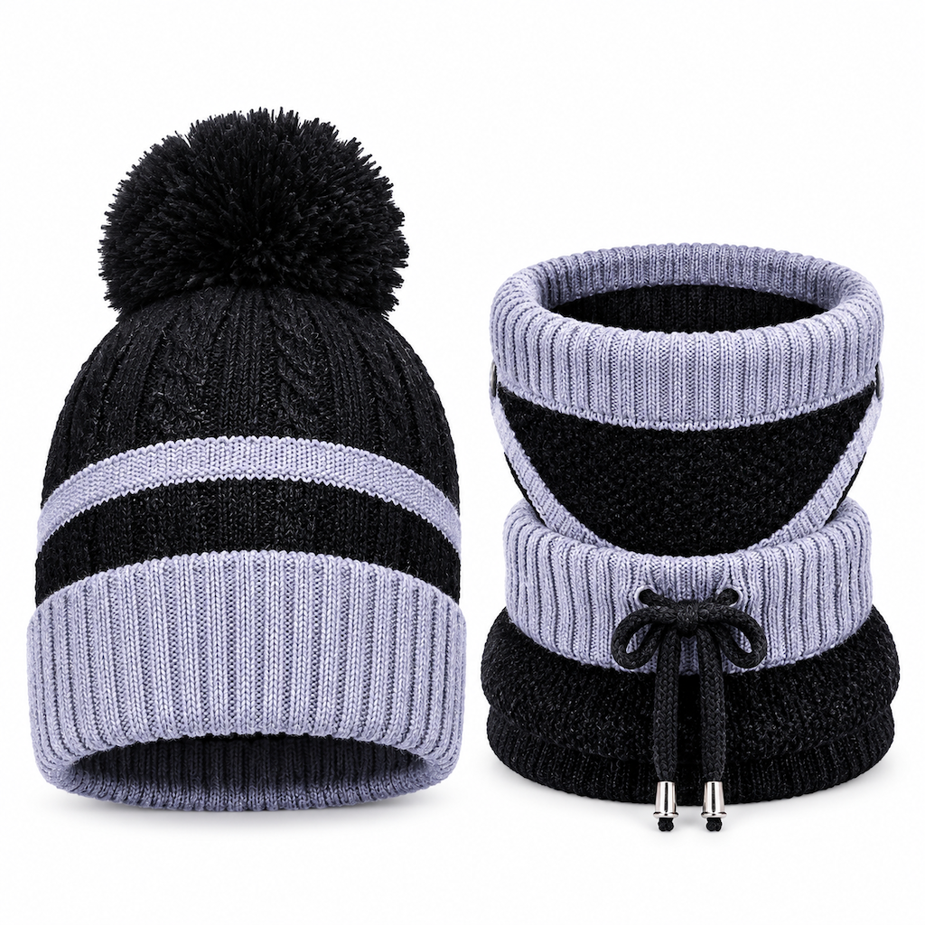 Damen Winter Warm Strickmütze mit Gesichtsmaske und Halstuch Winddicht Ohrenschutz Beanie für Radfahren