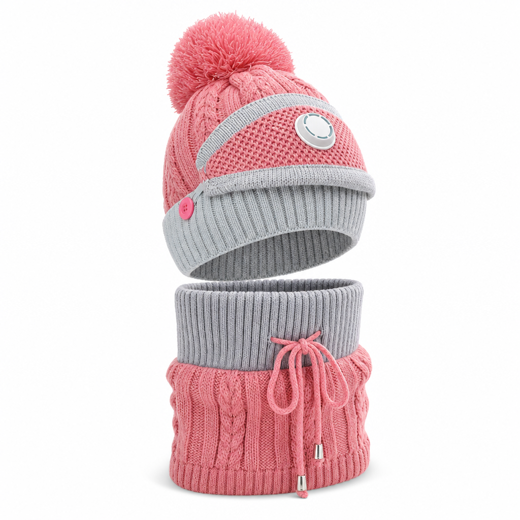Damen Winter Warm Strickmütze mit Gesichtsmaske und Halstuch Winddicht Ohrenschutz Beanie für Radfahren