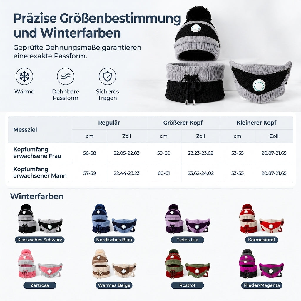 Damen Winter Warm Strickmütze mit Gesichtsmaske und Halstuch Winddicht Ohrenschutz Beanie für Radfahren