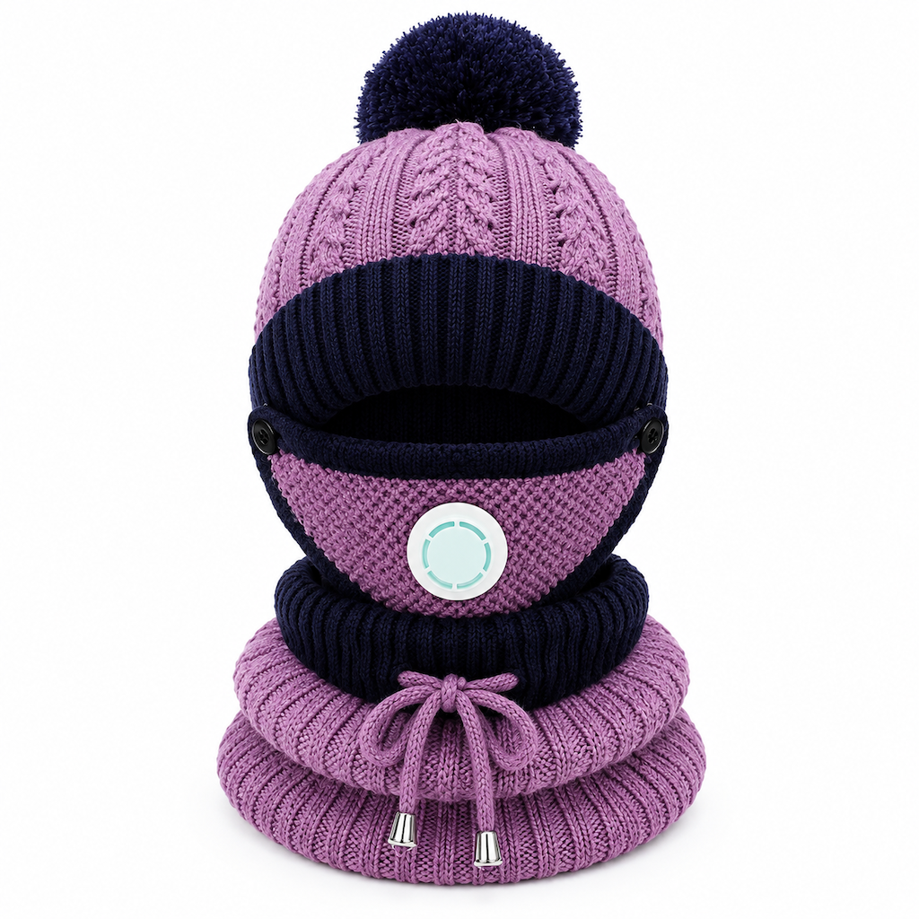 Damen Winter Warm Strickmütze mit Gesichtsmaske und Halstuch Winddicht Ohrenschutz Beanie für Radfahren