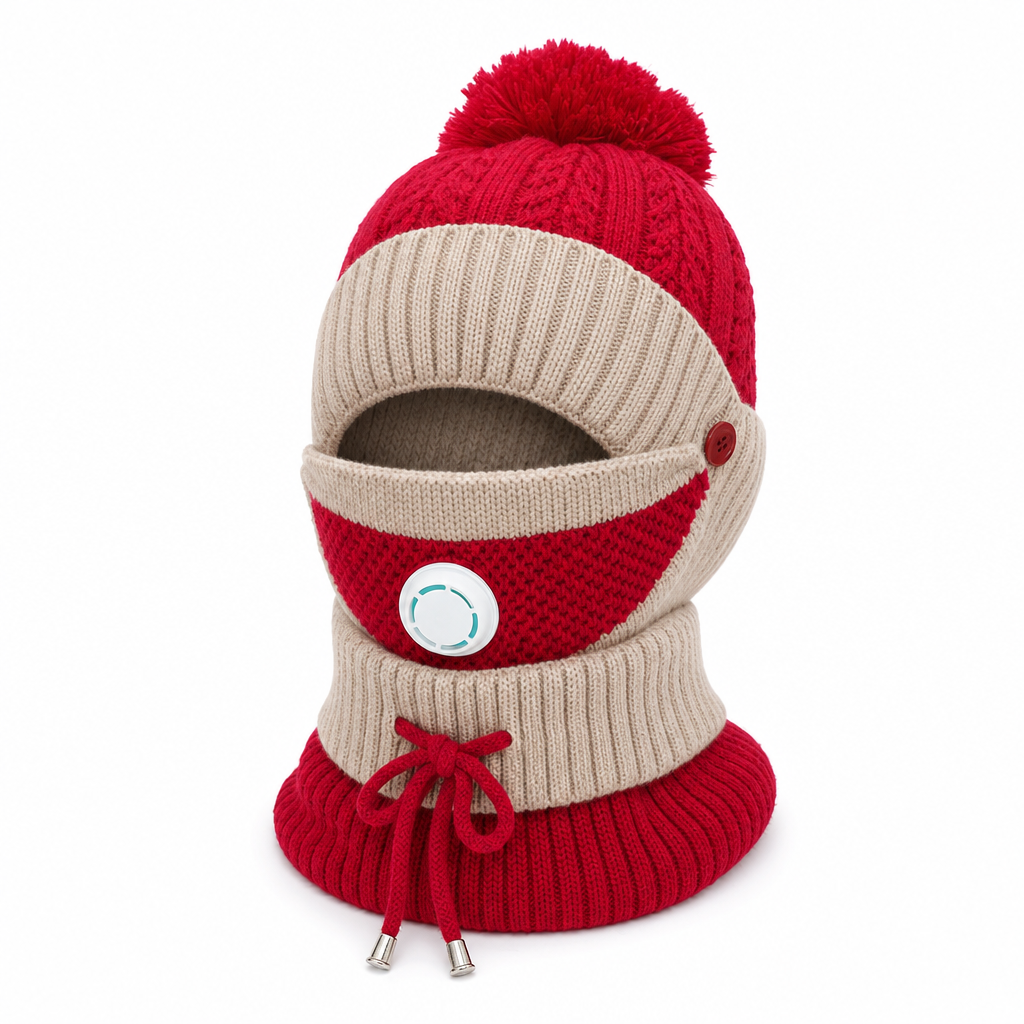 Damen Winter Warm Strickmütze mit Gesichtsmaske und Halstuch Winddicht Ohrenschutz Beanie für Radfahren