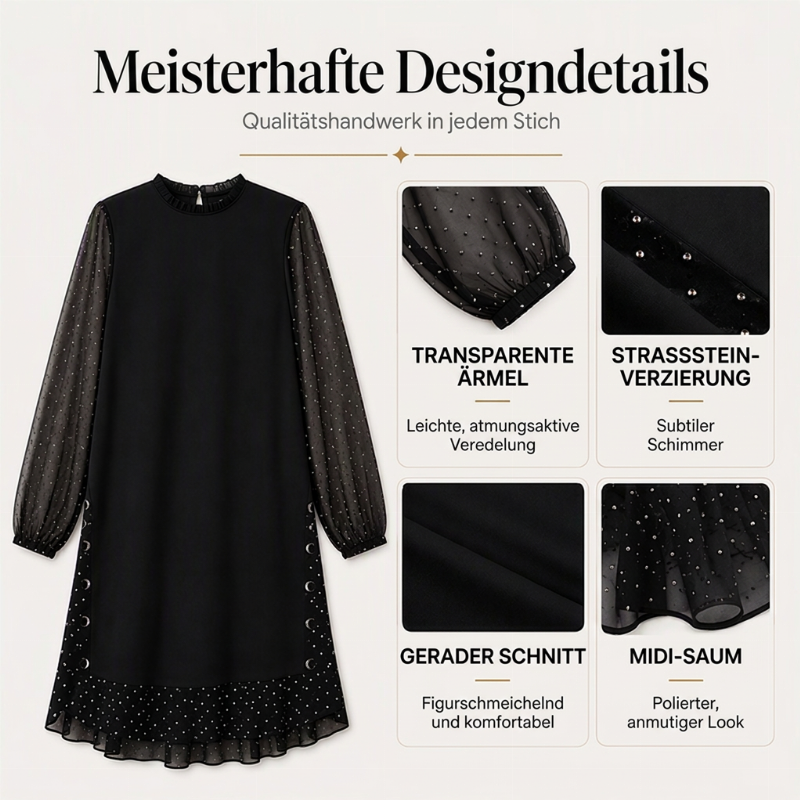 🖤👗 Transparente Punkte-Ärmel, elegant & auffällig – Elegantes Damenkleid mit transparenten Punktenärmeln ✨