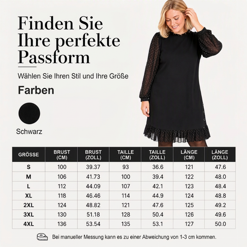 🖤👗 Transparente Punkte-Ärmel, elegant & auffällig – Elegantes Damenkleid mit transparenten Punktenärmeln ✨