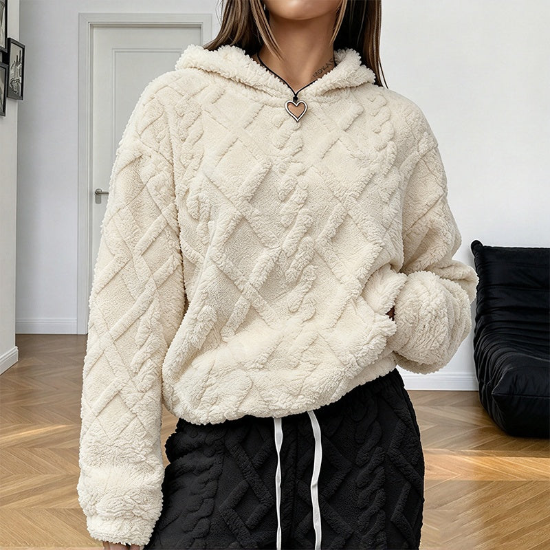 Women's Diamond Jacquard Plush Hooded Sweatshirt