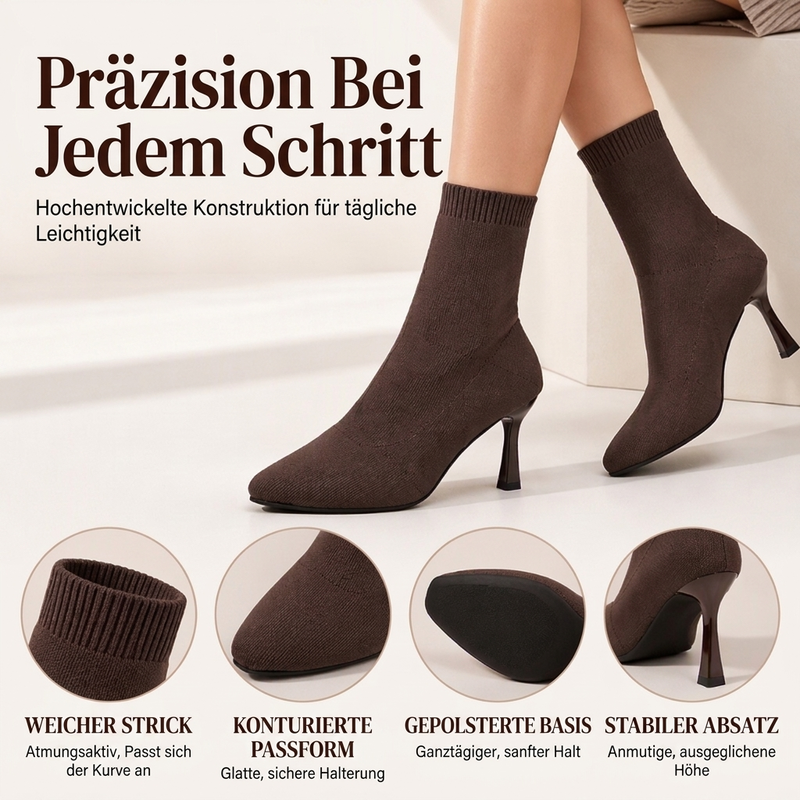 Damen elegante Streckspitz-Stiefeletten mit Strick-Stiletto-Absatz