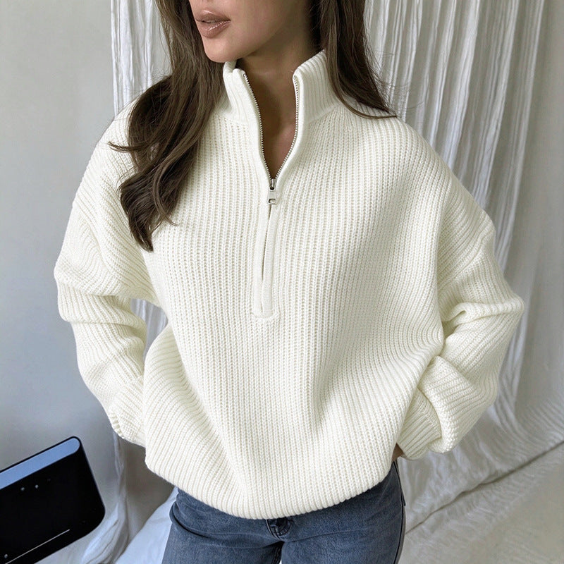 ✨Damen Stehkragen Halb-Reißverschluss Strickpullover