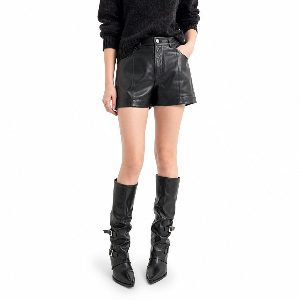 Damen Kniehochstiefel aus weichem Leder mit spitzer Zehenpartie, lässiger Passform und klotzigem Blockabsatz