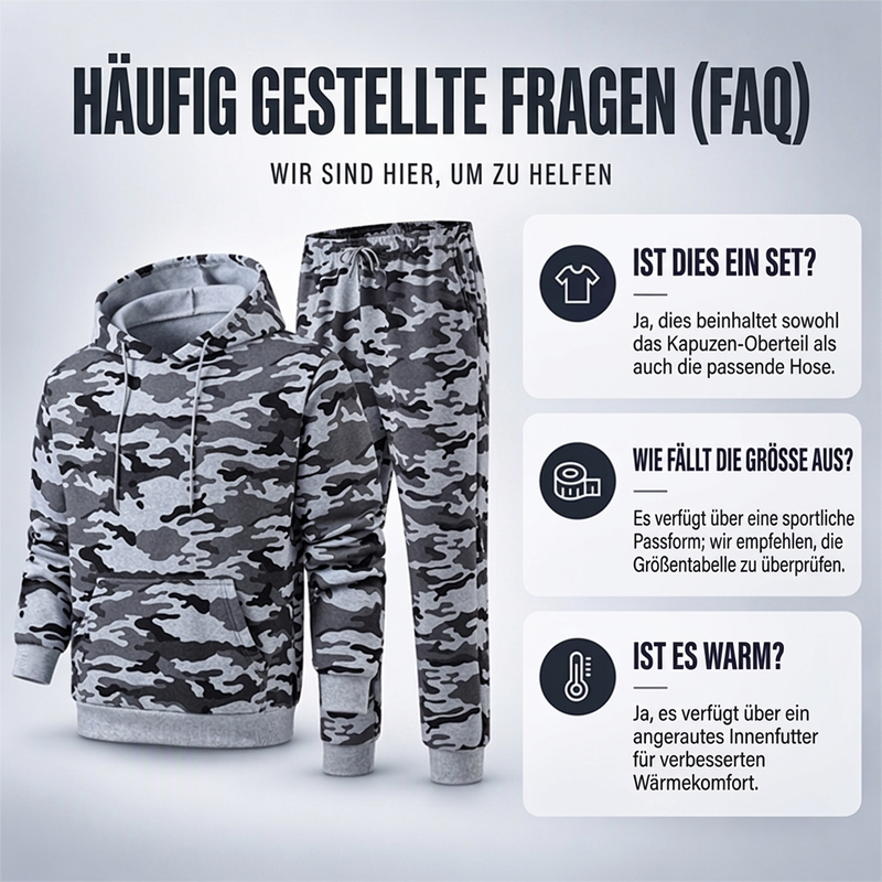 📢🎉🛍️✨Herren-Kapuzenpullover und Hosen-Set mit Plüschfutter, Camouflage-Muster