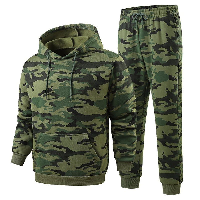 📢🎉🛍️✨Herren-Kapuzenpullover und Hosen-Set mit Plüschfutter, Camouflage-Muster