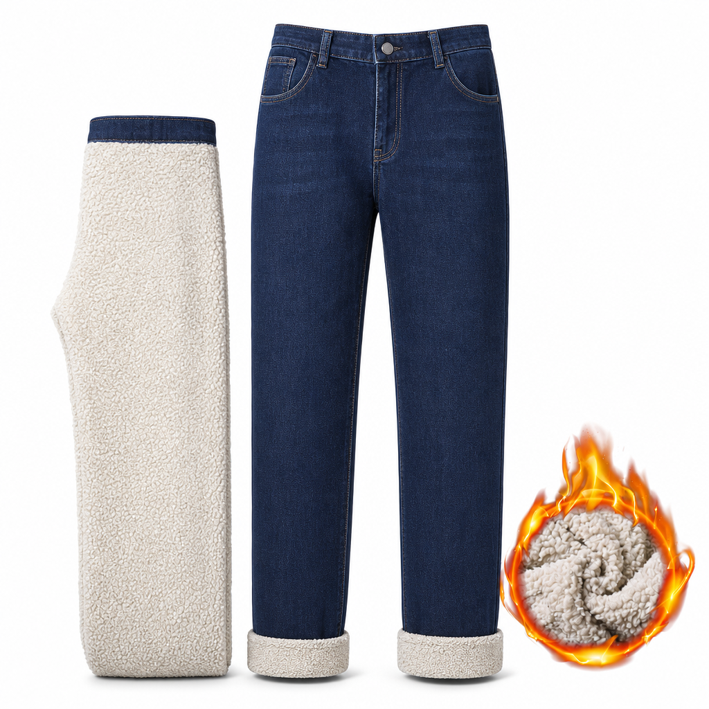 Herren Winter Jeans mit warmer Fütterung, locker geschnitten, gerade legende, Freizeit-Denim-Hosen