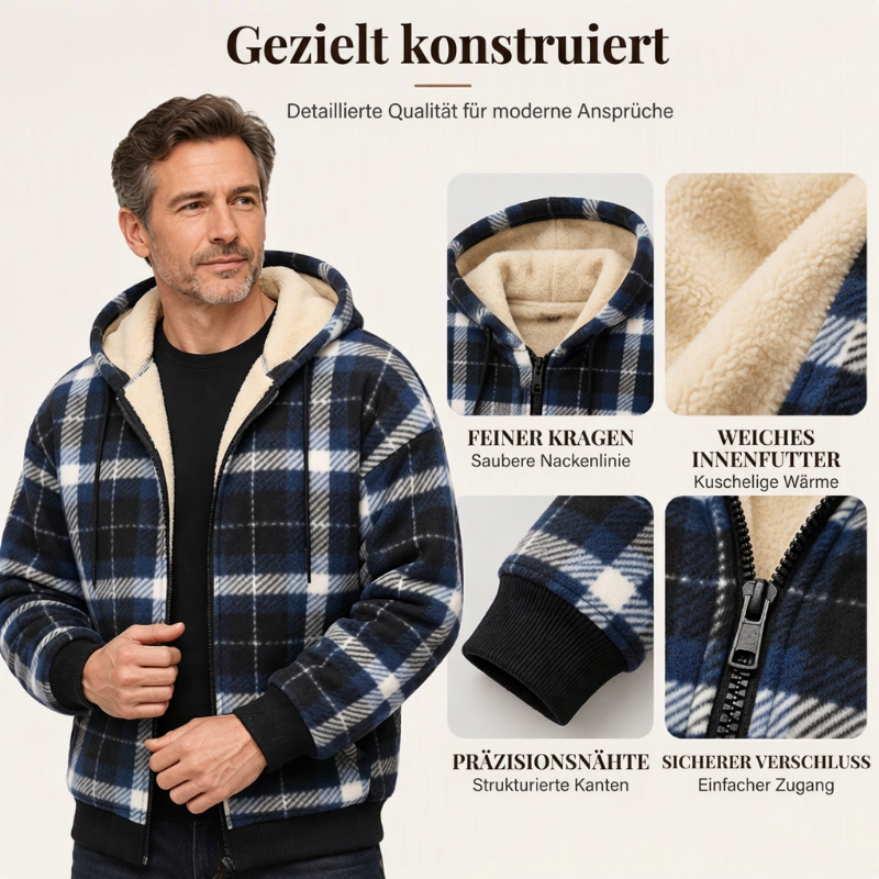Warme karierte Herren Winterjacke mit Kapuze