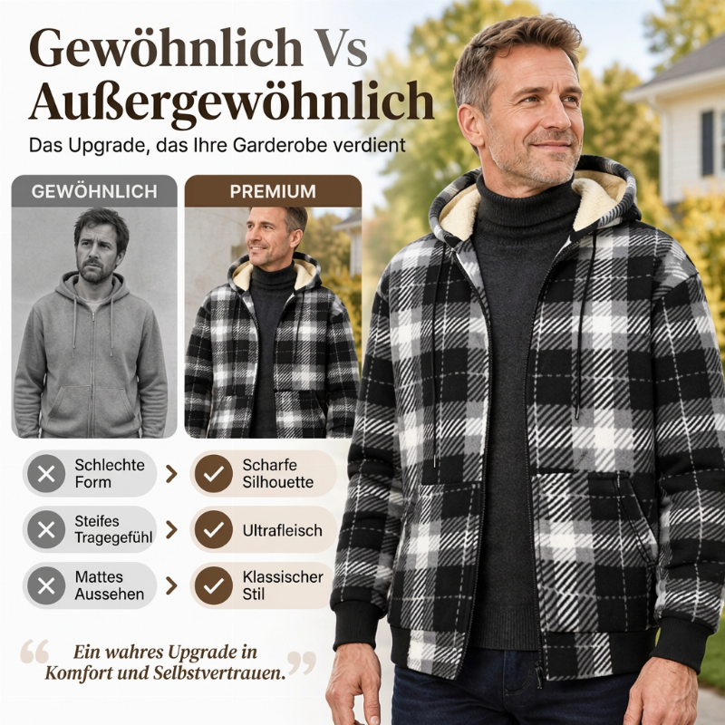 Warme karierte Herren Winterjacke mit Kapuze