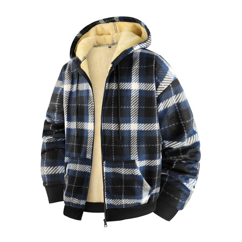 Warme karierte Herren Winterjacke mit Kapuze