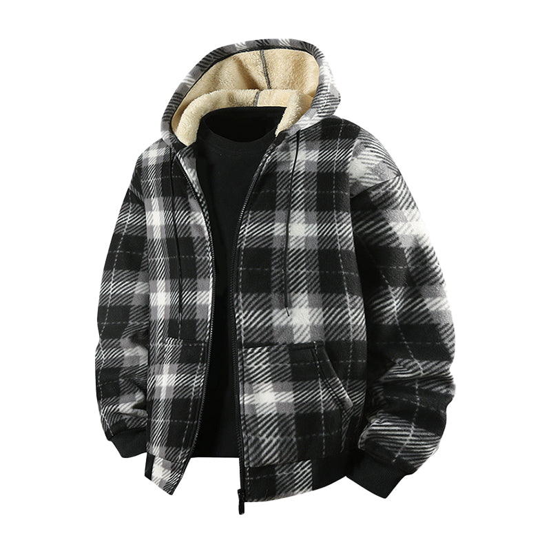 Warme karierte Herren Winterjacke mit Kapuze