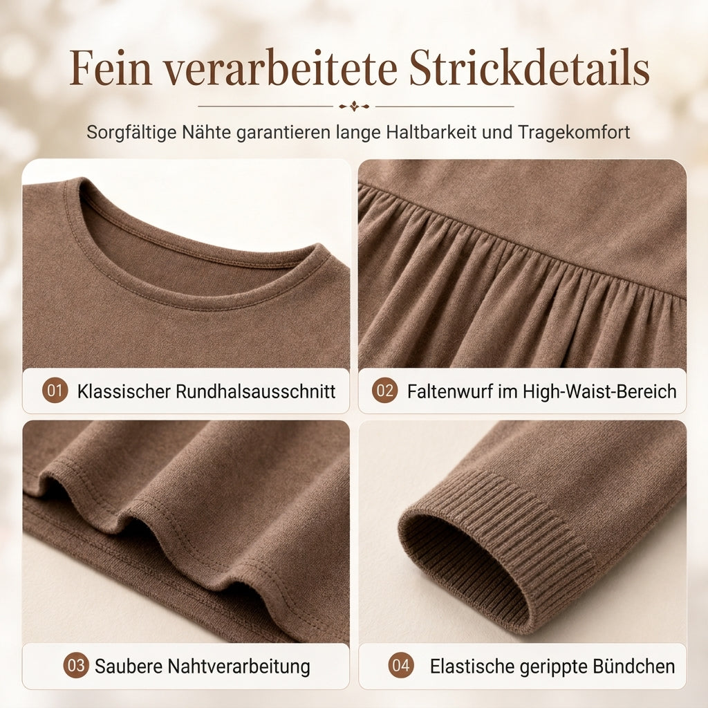 Lässiges, locker sitzendes Damenkleid mit langen Ärmeln, Rundhalsausschnitt und einfarbigem Design