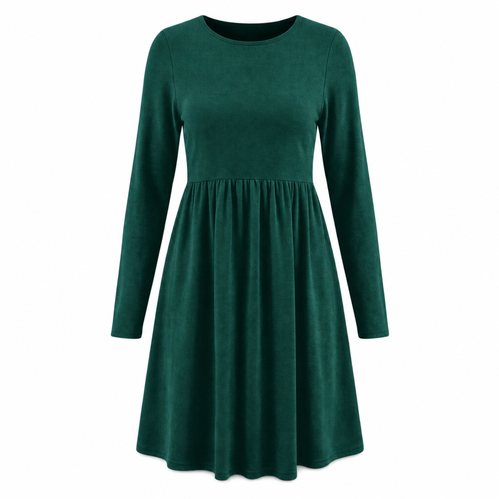 Lässiges, locker sitzendes Damenkleid mit langen Ärmeln, Rundhalsausschnitt und einfarbigem Design