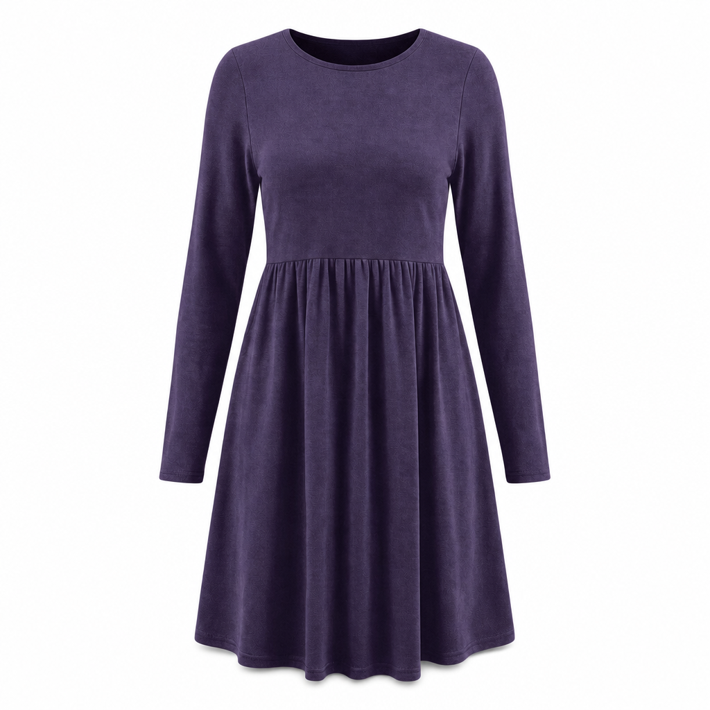 Lässiges, locker sitzendes Damenkleid mit langen Ärmeln, Rundhalsausschnitt und einfarbigem Design