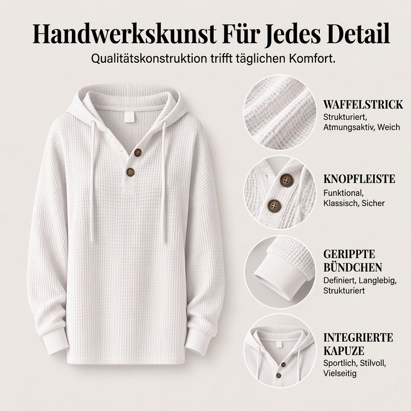 Damen Waffelstrick Henley Kapuzenpullover