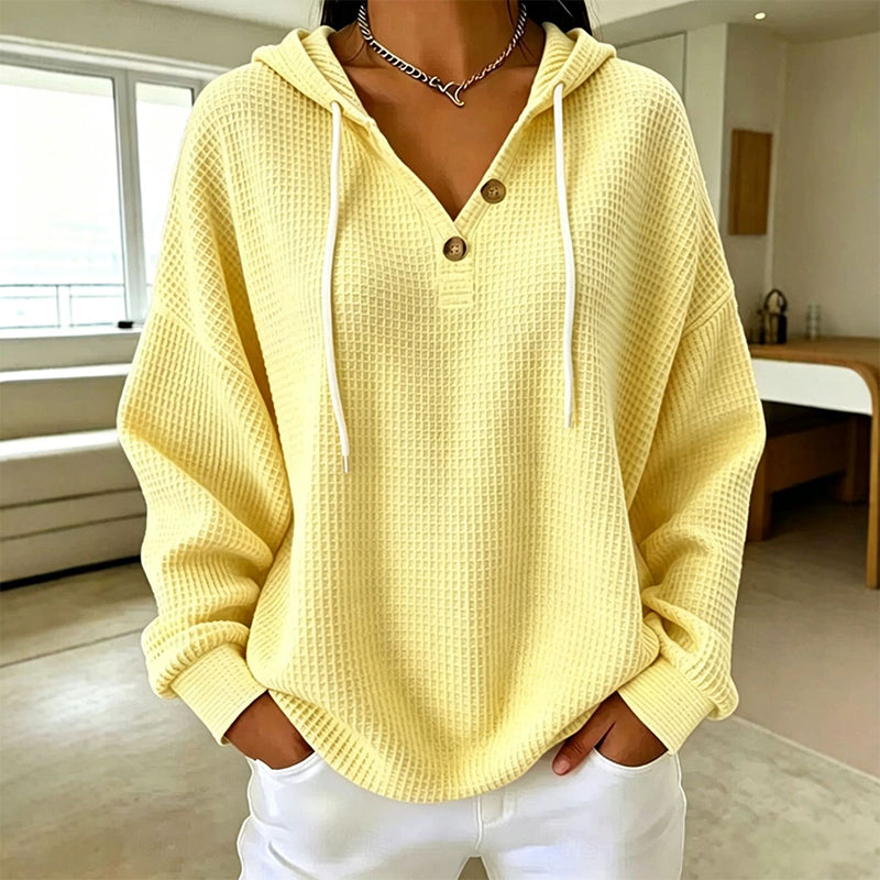 Damen Waffelstrick Henley Kapuzenpullover