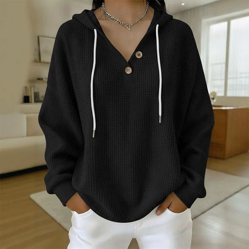 Damen Waffelstrick Henley Kapuzenpullover