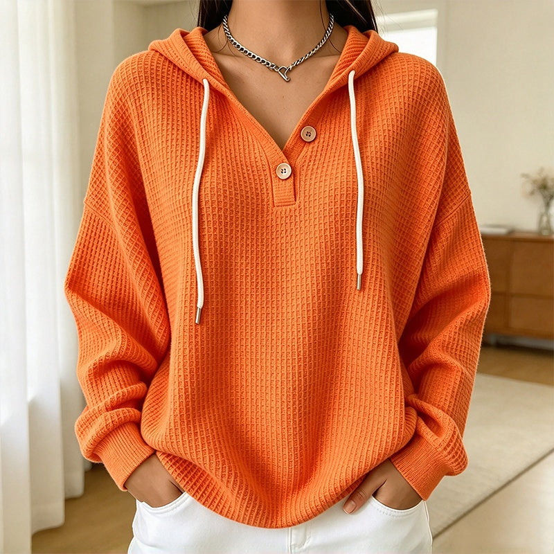 Damen Waffelstrick Henley Kapuzenpullover