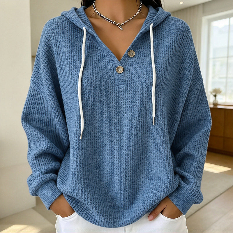 Damen Waffelstrick Henley Kapuzenpullover