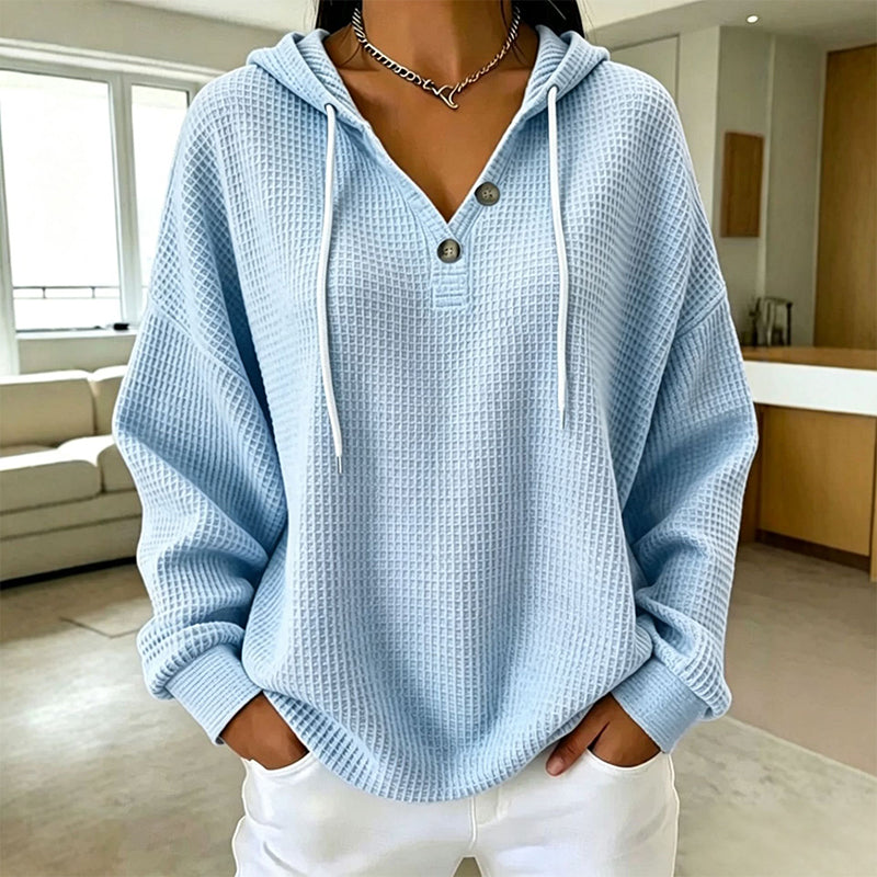 Damen Waffelstrick Henley Kapuzenpullover
