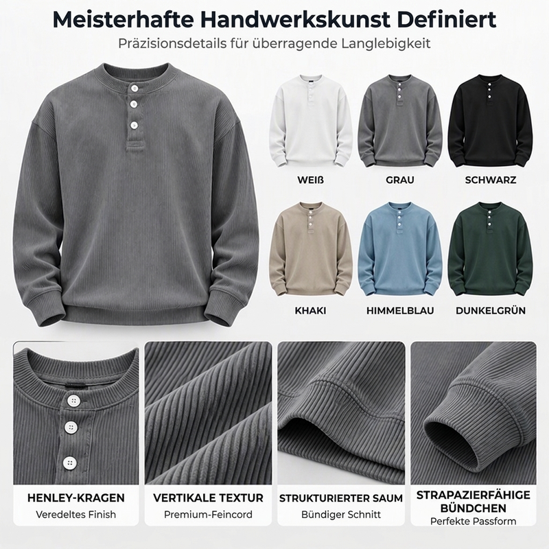 Lässiges Cord-Langarm-Henley-Shirt für Herren