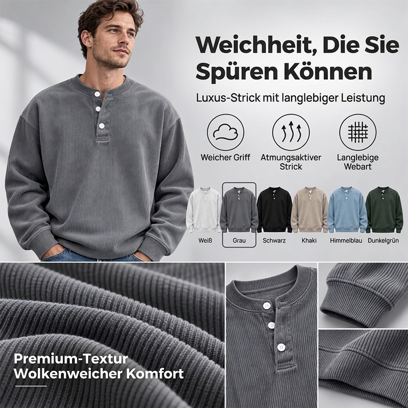 Lässiges Cord-Langarm-Henley-Shirt für Herren