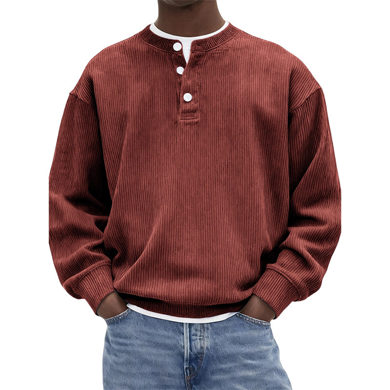 Lässiges Cord-Langarm-Henley-Shirt für Herren