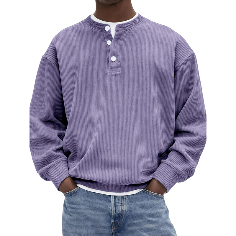 Lässiges Cord-Langarm-Henley-Shirt für Herren