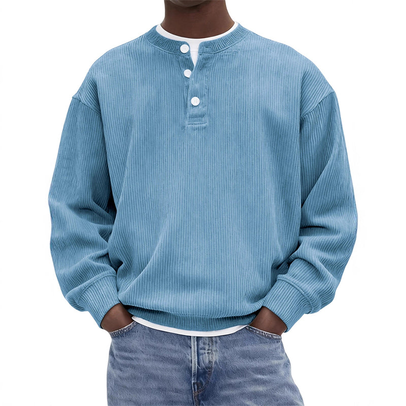 Lässiges Cord-Langarm-Henley-Shirt für Herren