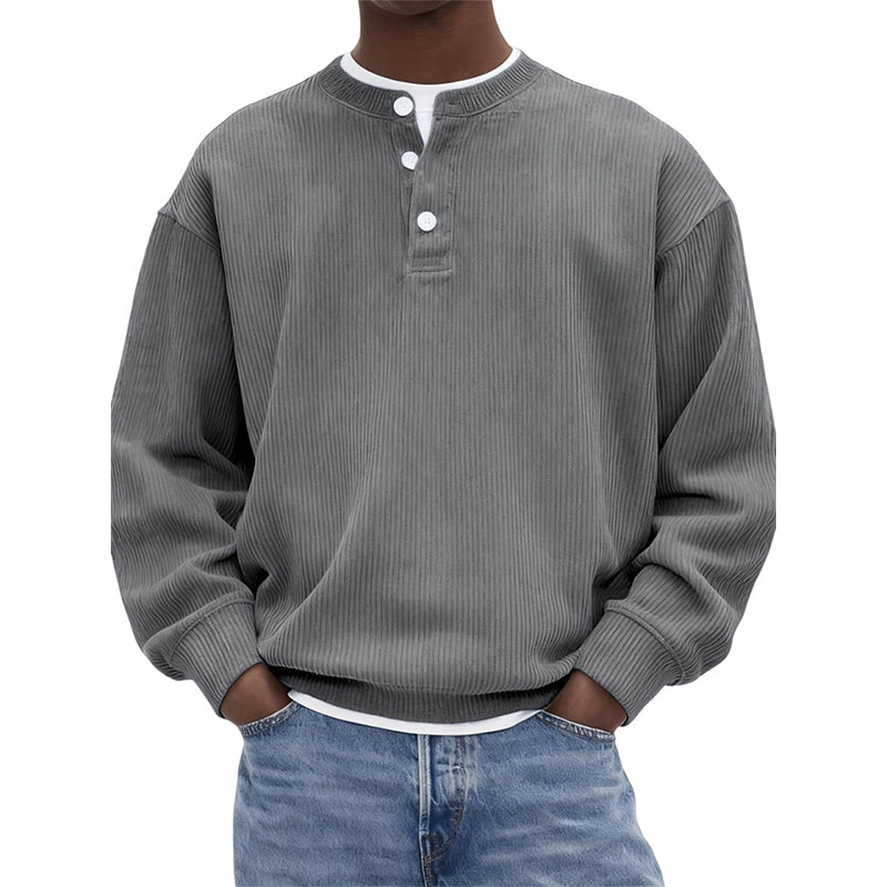 Lässiges Cord-Langarm-Henley-Shirt für Herren
