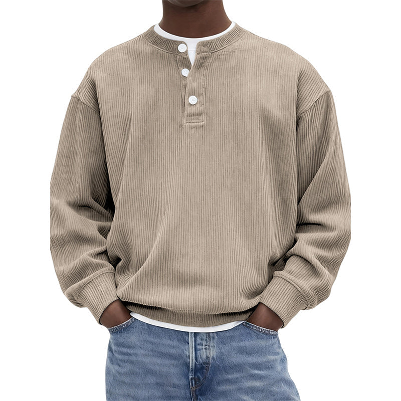 Lässiges Cord-Langarm-Henley-Shirt für Herren