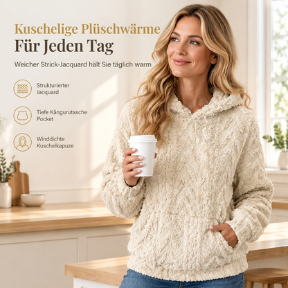 Damen Oversize-Pullover mit Jacquard-Muster, Kapuze und Plüschfutter für Herbst und Winter