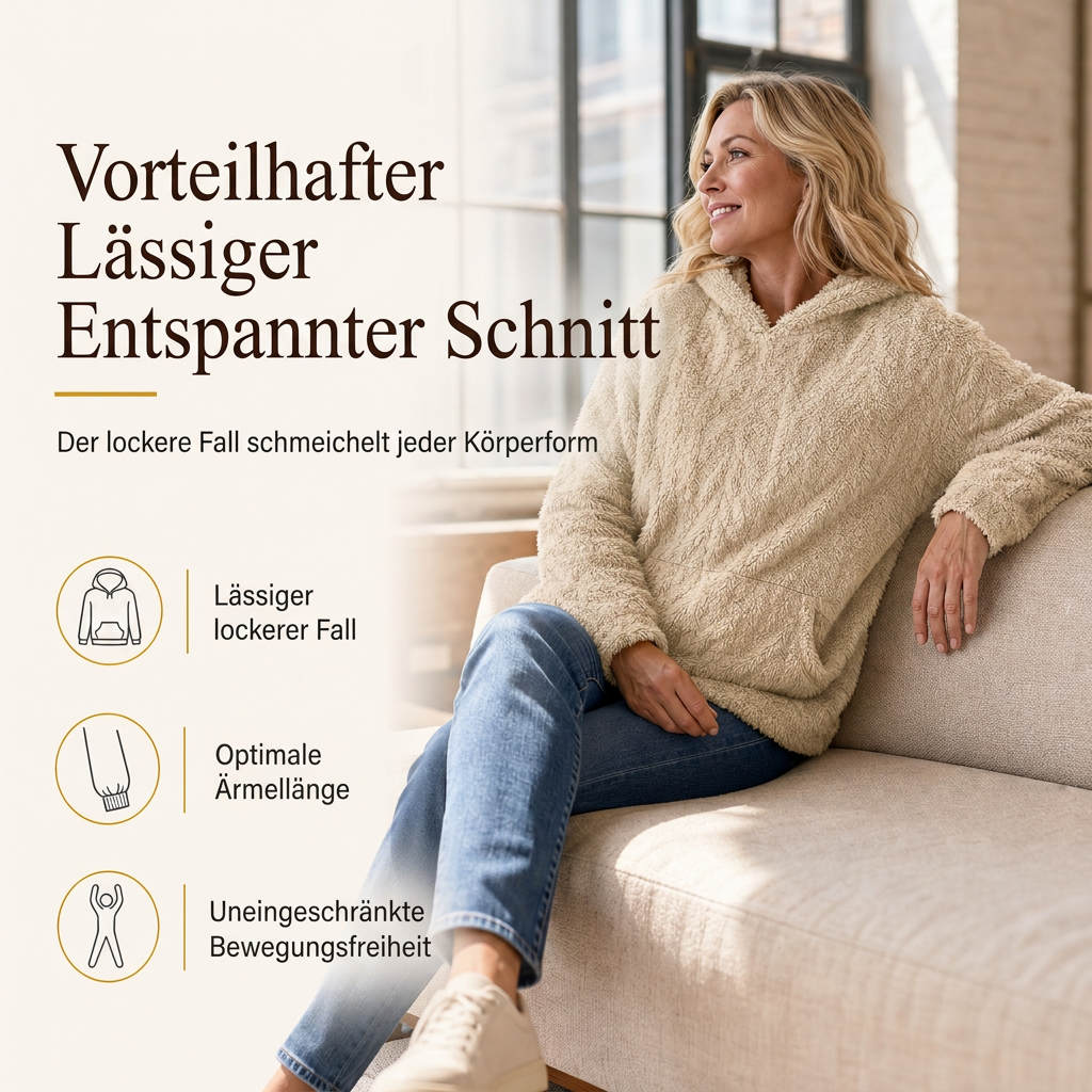 Damen Oversize-Pullover mit Jacquard-Muster, Kapuze und Plüschfutter für Herbst und Winter