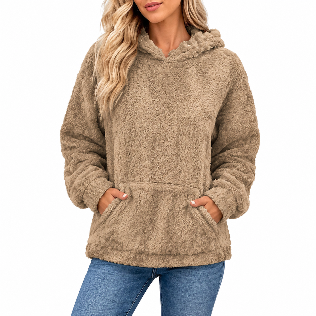 Damen Oversize-Pullover mit Jacquard-Muster, Kapuze und Plüschfutter für Herbst und Winter