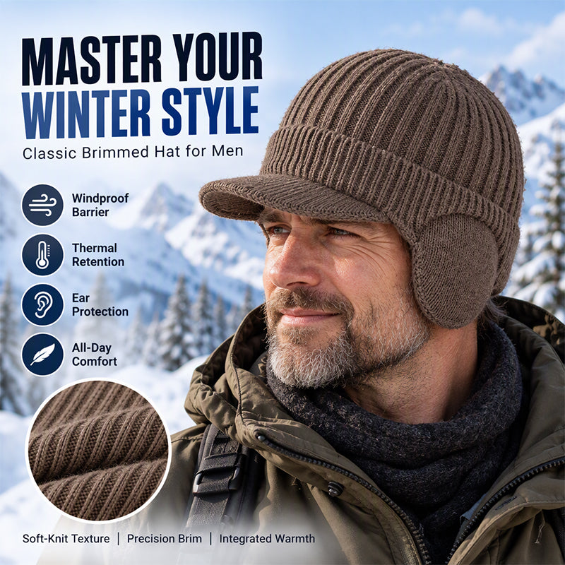 Winter-Strickmütze für Herren mit Schirm und Ohrenklappen