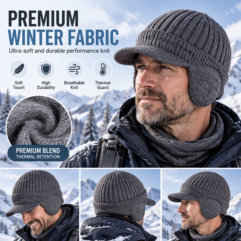 Winter-Strickmütze für Herren mit Schirm und Ohrenklappen