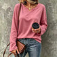 Damen Freizeit Oberteil mit V-Ausschnitt und langen Ärmeln