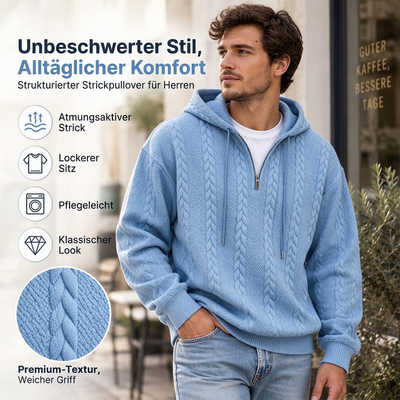 Herren Zopfstrick Halbreißverschluss Kapuzenpullover