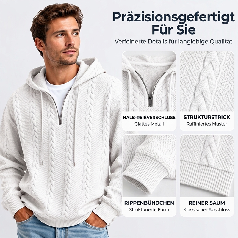 Herren Zopfstrick Halbreißverschluss Kapuzenpullover