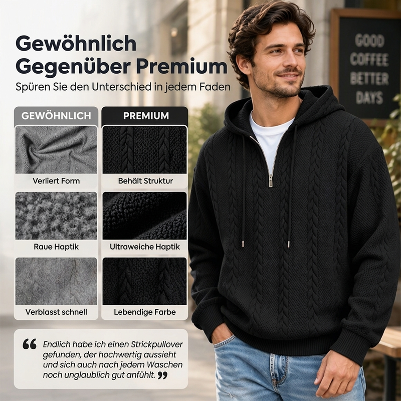Herren Zopfstrick Halbreißverschluss Kapuzenpullover